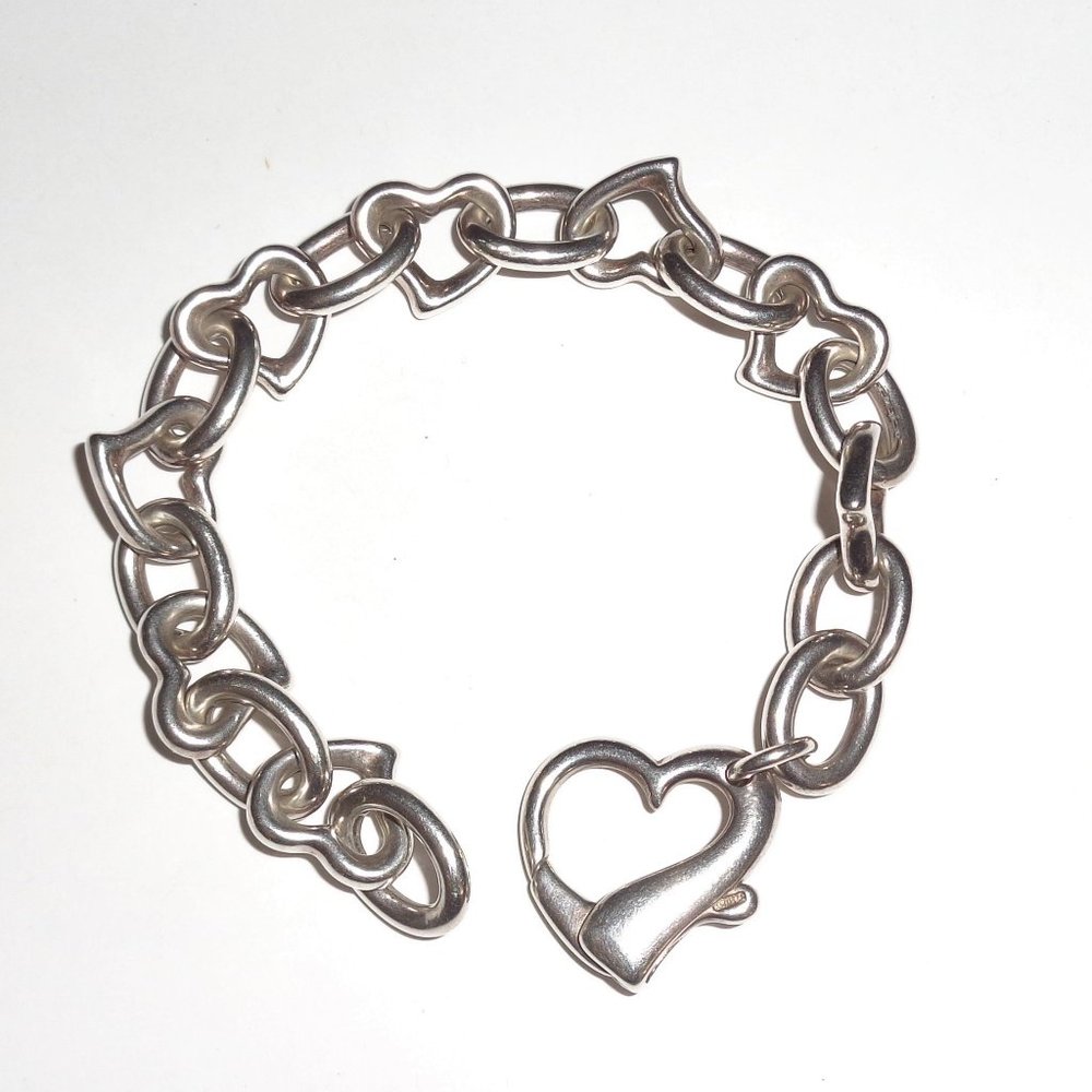 Sterling Silver 925 Floating Rolo Heart & Oval Link Chain Bracelet
